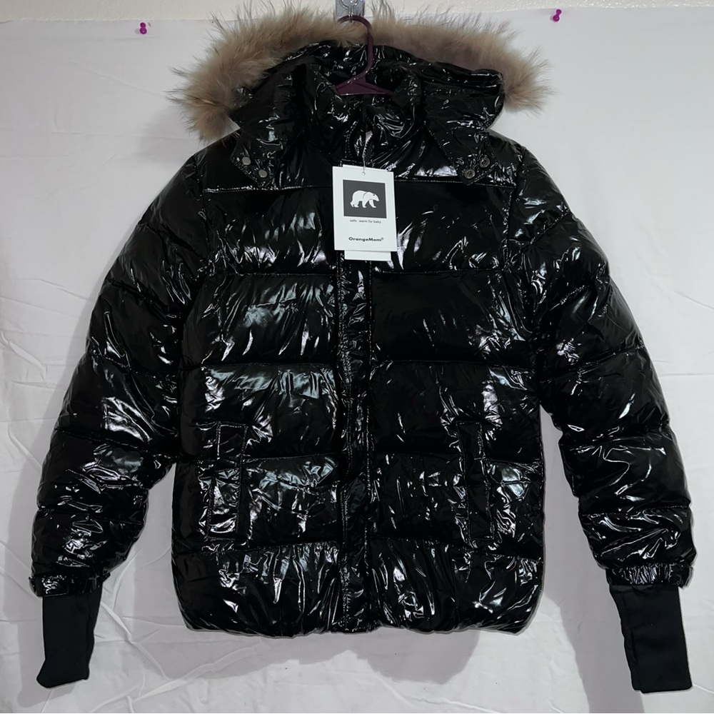CREATMO US Girl's Kids Metallic Shiny Jacket with Detachable Fur size 6XL